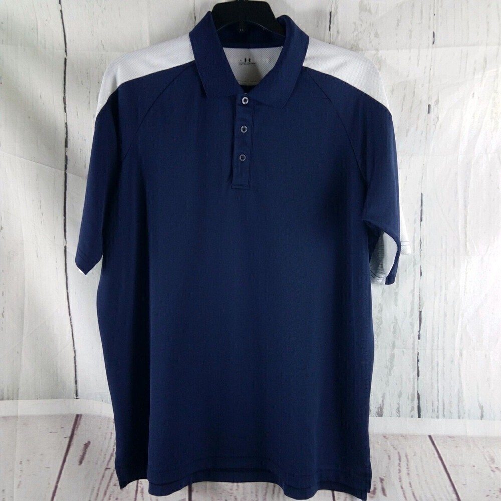 Under Armour Mens Blue White Golf Polo Shirt Size XL